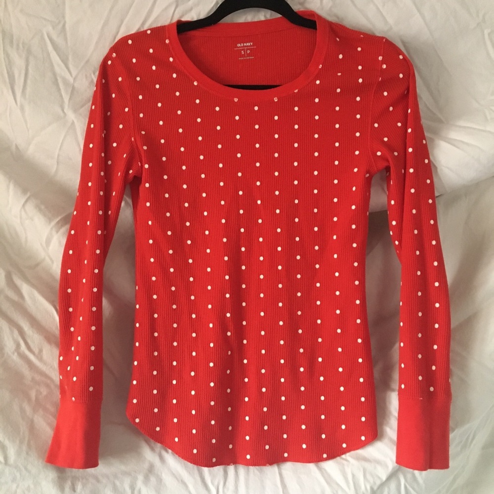 Red polka dot waffle long sleeve